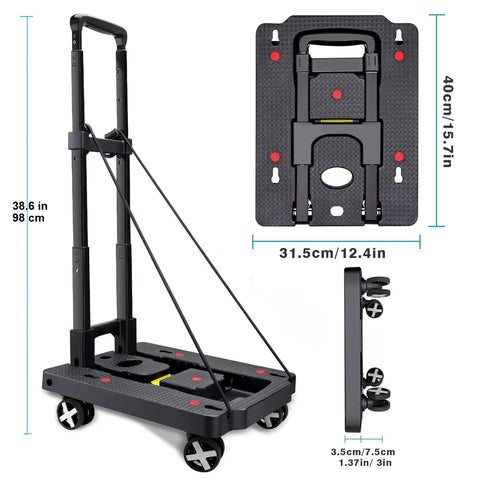 Car Seat Dolly for Airport foldable travel cart with extendable handle and wheels, black
