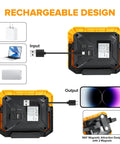 3500 Lumen Rechargeable Magnetic Work Light With Stand showing charging ports and connectivity options