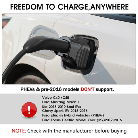 Image of Upgraded NACS To CCS1 Charging Adapter For Tesla Supercharger with charging connector attached to EV.