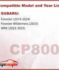 Compatibility chart for Cabin Air Filter With Activated Carbon For Subaru Forester 2019 To 2025 And WRX 2023 To 2025.