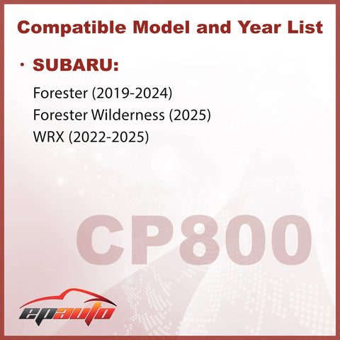 Compatibility chart for Cabin Air Filter With Activated Carbon For Subaru Forester 2019 To 2025 And WRX 2023 To 2025.