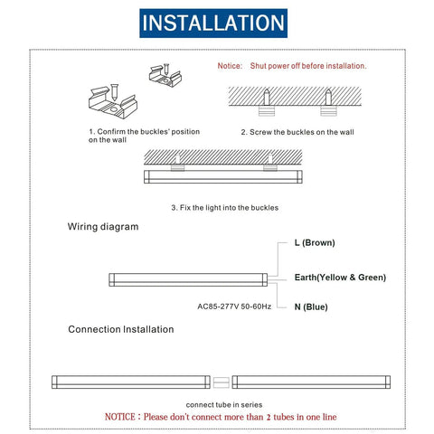 Installation guide for 8 Foot Linkable LED Shop Light Fixture With 120W T8 Integrated 4 Rows Of LED Tubes 6000K V Shaped Design