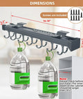 Pull Out Broom And Mop Holder With Sliding Double Row Hooks Multifunctional Wall Or Cabinet Storage Organizer showing dimensions and load capacity.
