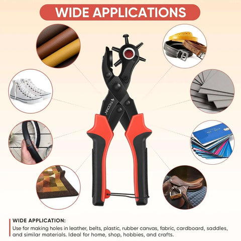 Beefy Heavy Duty Leather Hole Punch Tool Set with multi size punches for belts, watch bands, plastic, fabric, ergonomic steel construction