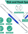 Pro Grade Hydraulic O Ring Kit With 420 Pieces For ORS ORFS Fittings In Nine Sizes From One Quarter To Two Inches Buna N 70A O Ring Seal Kit With Pick For Easy Removal And Replacement showing pick and hook tool with specs.