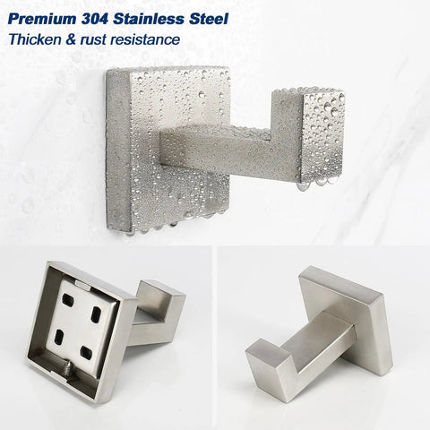 Rust Resistant 304 Stainless Steel Square Towel Hooks Set Of 3 Heavy Duty Wall Mounted Coat And Robe Hangers Brushed Nickel