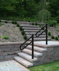 Sturdy Metal Outdoor Stair Handrail For One To Three Steps Single Post Wrought Iron Design Matte Black Rust Proof Railing on stone steps