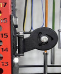 Heavy Duty Gym Cable Pulley With Detachable Rotation And Quiet Swivel Durable Fitness Pulley Attachment on red frame