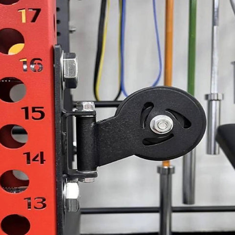 Heavy Duty Gym Cable Pulley With Detachable Rotation And Quiet Swivel Durable Fitness Pulley Attachment on red frame