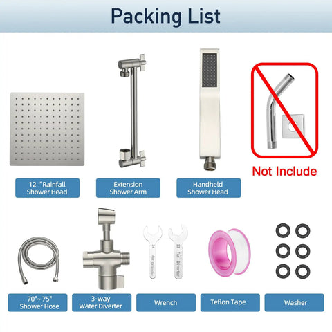 All Metal Rain Shower Head With Handheld Dual Shower Built To Last High Pressure Flow packing list with all-metal parts