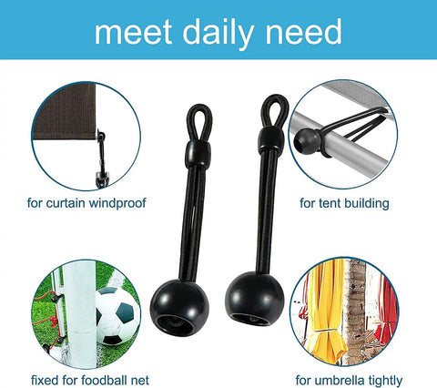 Kickass Sunshade Replacement Bungee Tie Down Kit With End Covers 3 Pack For Outdoor Roller Blinds Savage Weather Resistant Black Windproof Anchors showing bungee ties for windproof use.
