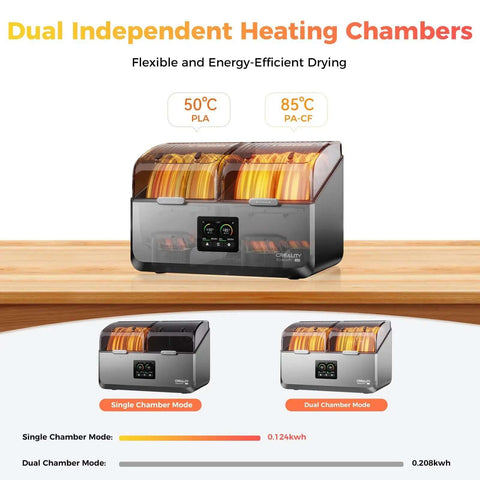 Filament Dryer For Four Spools With Space Pi X4 Storage Box Dual Independent Heating Chambers 85C Max Temperature on display
