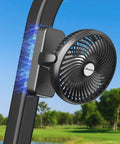 Magnetic Cruise Golf Cart Fan 10000mAh Portable Cooling Buddy with black magnetic base and blue accents outdoors