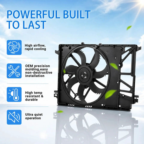 Heavy Duty Radiator Cooling Fan Assembly Replacement For 2018 2023 Toyota Camry RAV4 Avalon 2.5L 3.5L V6 L4 with high airflow design.
