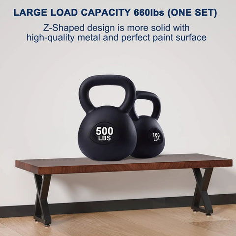 Heavy Duty 16 Inch Metal Bench And Table Leg Set In Black With Z Shape Design Built To Last DIY Ready Furniture Legs supporting weights