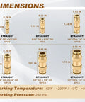 Dimensions of Push To Connect Brass Air Line Fittings Kit 48 Pcs DOT Unions For Air Suspension And Brake Systems