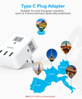 Six In One European Travel Plug Adapter With Three US Outlets And Three USB Ports Type C Converter For US To Europe Travel