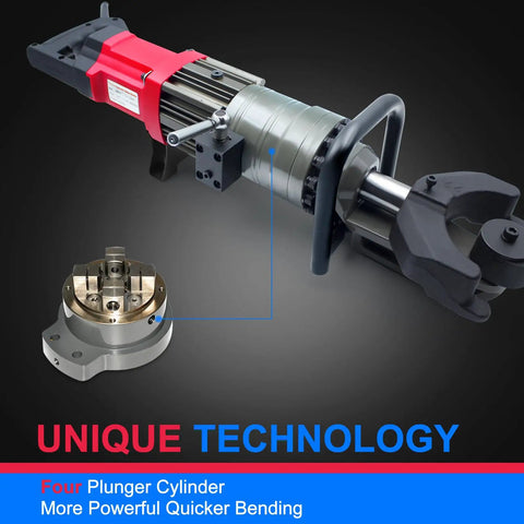Heavy Duty 1400W Electric Rebar Bender For Professional Contractors showing a four plunger cylinder for quick bending.