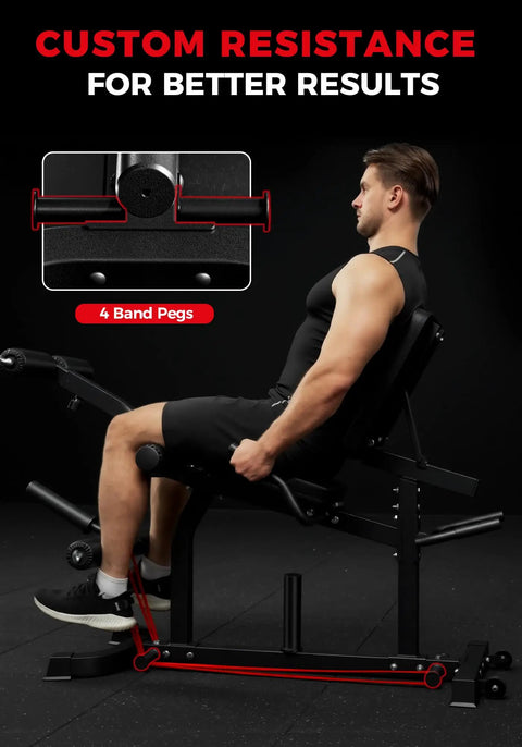 Man using Pro Grade Leg Extension And Curl Machine For Home Gym With Adjustable Settings And Triple Loading System