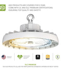 Ultra Bright LED High Bay UFO Light Fixture for Commercial Spaces, Dimmable, IP69K Waterproof, 200W, 29600 Lumen, 5000K Daylight