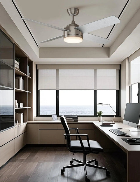 Modern office with 52 Inch Ceiling Fan With LED Light And Remote, Brushed Motor, 4-Blade Indoor Ceiling Fan installed