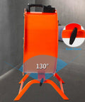 Built Like A Tank 20 Inch Heavy Duty Industrial Floor Fan With Oscillating Head showing adjustable tilt feature and orange steel design.