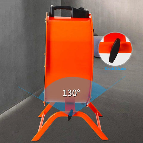 Built Like A Tank 20 Inch Heavy Duty Industrial Floor Fan With Oscillating Head showing adjustable tilt feature and orange steel design.