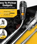 Ultimate Magnetic Pickup Tool Set with 15lb and 1lb rods, LED flashlight, featuring flexible and sturdy pickup rods.