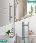 24 Inch Barn Door Handle Built Like A Tank With Heavy Duty 304 Stainless Steel Smooth Gliding Pull Bar on wood and glass doors.