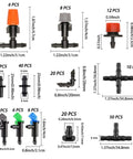 204-piece barbed irrigation fittings kit for 1/4-inch tubing; black plastic connectors.