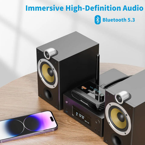 Bluetooth 5.3 Receiver For Home Stereo And Speakers With RCA Optical And 3.5mm AUX, Low Latency HD Music, Wireless Audio Stream setup