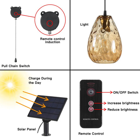 Lit Solar Pendant Lights With Amber Hammered Glass Shade And Edison Bulb Vibe Indoor Outdoor Glass Pendant Fixture components