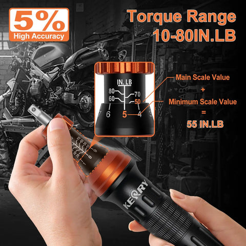 Heavy Duty Quarter Inch Drive Torque Screwdriver Set With 10 To 80 In Lb Range And 34 Bit Kit S2 Steel Standard Phillips Slotted Torx And Hex Bits Quick Change Adapter For Precise Maintenance Tasks, 1/4-inch torque screwdriver with 5% accuracy