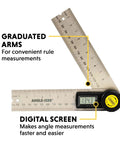 Digital Angle Finder Ruler 5 Inch Stainless Steel Woodworking Protractor Tool with Large LCD Display showing measurements