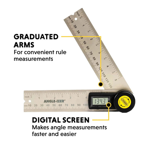 Digital Angle Finder Ruler 5 Inch Stainless Steel Woodworking Protractor Tool with Large LCD Display showing measurements