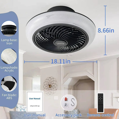 Super Quiet 18 Inch Ceiling Fan With Lights And Remote Control, Modern Flush Mount DC Motor, 360 Degree Airflow, Low Profile