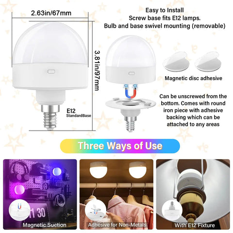 Rechargeable Light Bulb With Remote Timer And 15 Color Options Battery Operated Magnetic Puck LED Bulb For Wall Sconce Dimmer