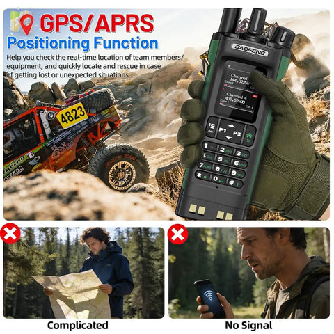 Gloved hand holding Rad Long Range Ham Radio Handheld DM32 DMR Walkie Talkie With 2500mAh And 3800mAh Battery GPS APRS