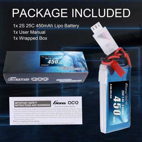 7.4V 450mAh 2S LiPo Battery Pack 25C 50C JST Plug For Emax Babyhawk Heli with box and instructions