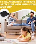3x3 Square Rubber Furniture Wheel Cups With Anti Slip Grip under sofa, providing scratch resistant floor protection