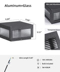 Outdoor LED Post Light With Square Lantern Style, 9.84 Inch Hardwired Aluminum Glass Post Lamp, dimensions and features displayed