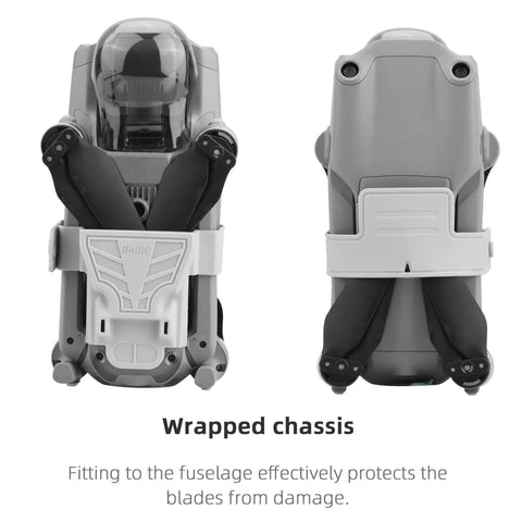 Pro Grade Propeller Guard And Strap System for DJI Mavic Air 2 and Air 2S Drones wrapped around fuselage for blade protection.