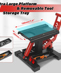 Beefy 1000 Lbs Hydraulic Dirt Bike Lift Stand With Removable Tool Tray, Adjustable Height Hoist Table, Non-Slip Platform