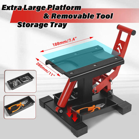 Beefy 1000 Lbs Hydraulic Dirt Bike Lift Stand With Removable Tool Tray, Adjustable Height Hoist Table, Non-Slip Platform
