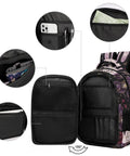 Floral Palm Star Art Printed Unisex Backpack with large capacity, open compartments showing interior pockets and padded straps