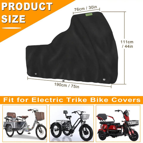 Adult Tricycle Cover Heavy Duty 600D Oxford Waterproof Fabric For Outdoor Storage Fits Three Wheel Electric Trike Protects From Dust Dirt Scratches Weatherproof All Weather Durable And Hard Wearing, 190cm x 111cm