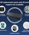 Overview of 24 Inch Black Commercial Air Curtain with two speed controls, powerful motor, and features like magnetic switch.
