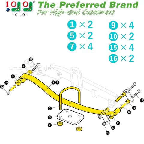 Diagram of Heavy Duty Golf Cart Rear Leaf Spring Kit For EZGO RXV 2008 2013 With 2 Leaf Tapered Springs Urethane Bushings