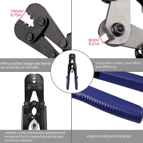 2 In 1 Wire Rope Crimping Tool And Cutter For DIY Rigging, close-up of jaws with anti-skid grips and cutting edge details