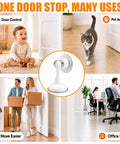 White Magnetic Door Stopper No Drill Wall Or Floor Mount With Slick 3D Adhesive Backing And Solid Steel Hardware For Slam Free Quiet Auto Closure Heavy Duty Home Fixes with various uses in home and office.
